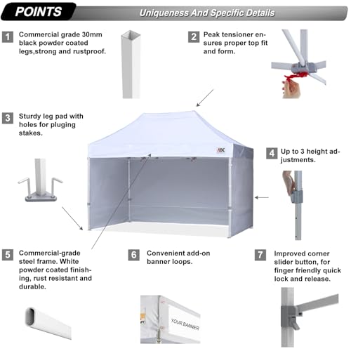 ABCCANOPY Easy Pop Up Canopy Tent with Sidewalls 10x10 Commercial -Series, White