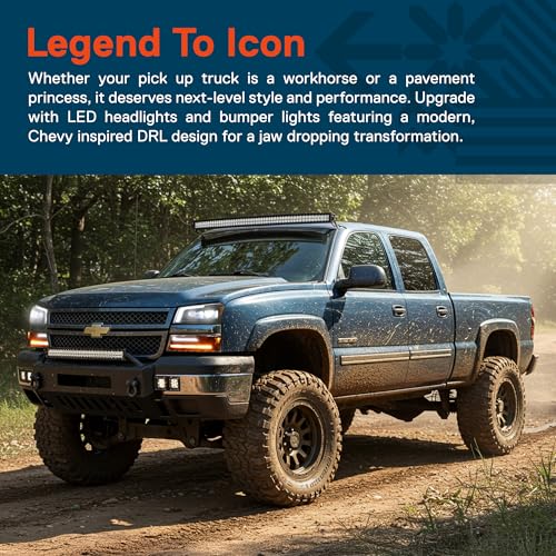 Full LED Headlight Assembly Replacement for Chevrolet 2003-2006 Chevy Silverado Cateye 1500 2500 3500 HD 03-06 Avalanche 1500 2500HD [DOT] DRL Amber Sequential Turn Signal Projector Headlamp