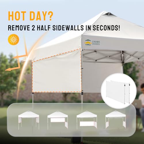 CROWN SHADES 10x10 Pop up Canopy Tent Instant Canopy with 150D Silver Coated Fabric Including 2 Half Sidewalls, 4 Ropes, 8 Stakes, 4 Weight Bags, STO 'N Go Bag, Grid Grey