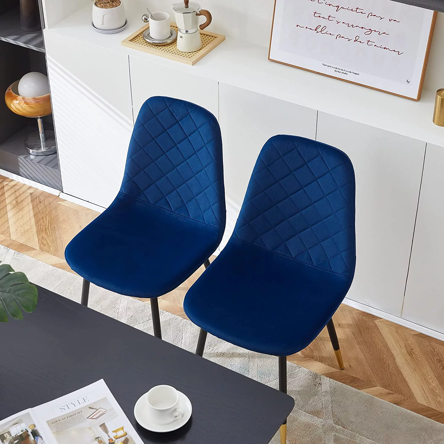 NORDICANA Dining Table Set for 4,Classic Faux Wood Rectangular Dining Table with 4 Upholstered Velvet Dining Chair Space Saving for Apartment