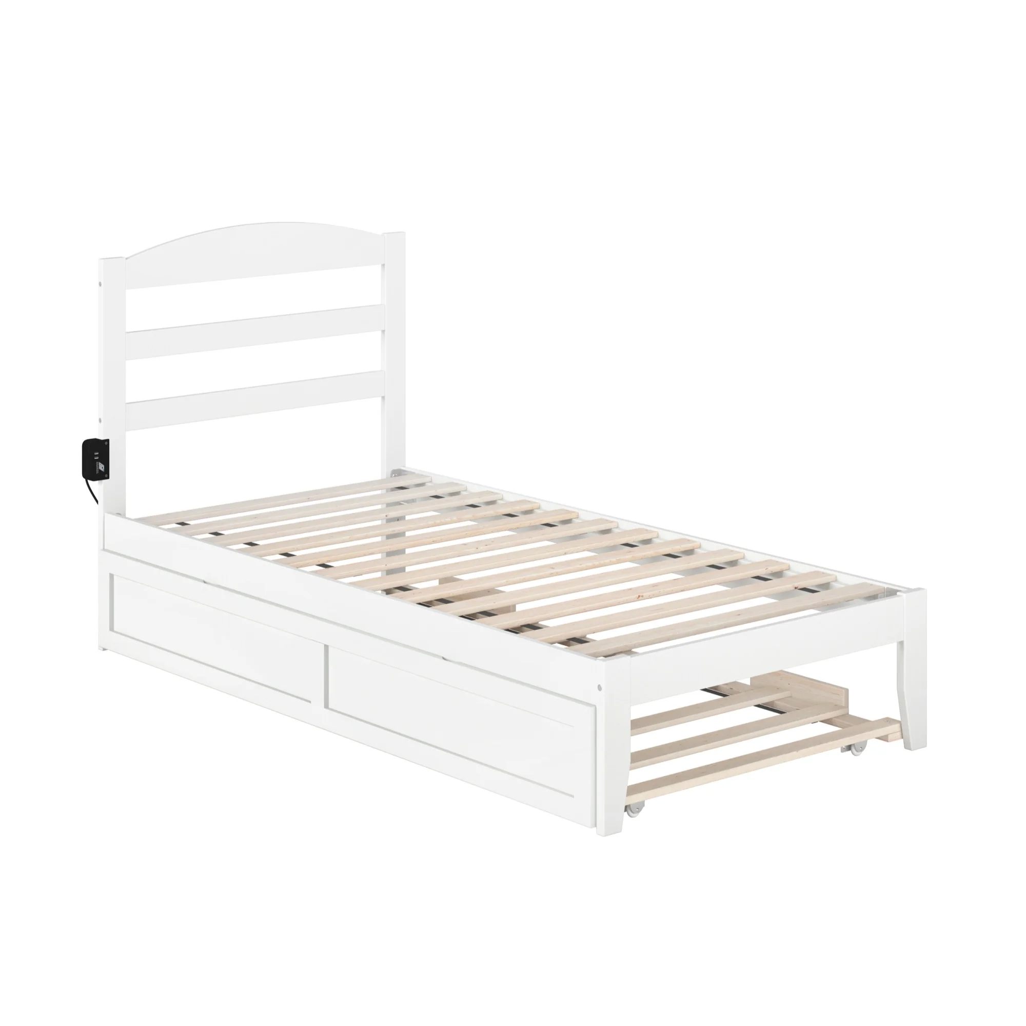 AFI Warren Solid Wood Twin Bed with Twin Trundle with USB Charger in White