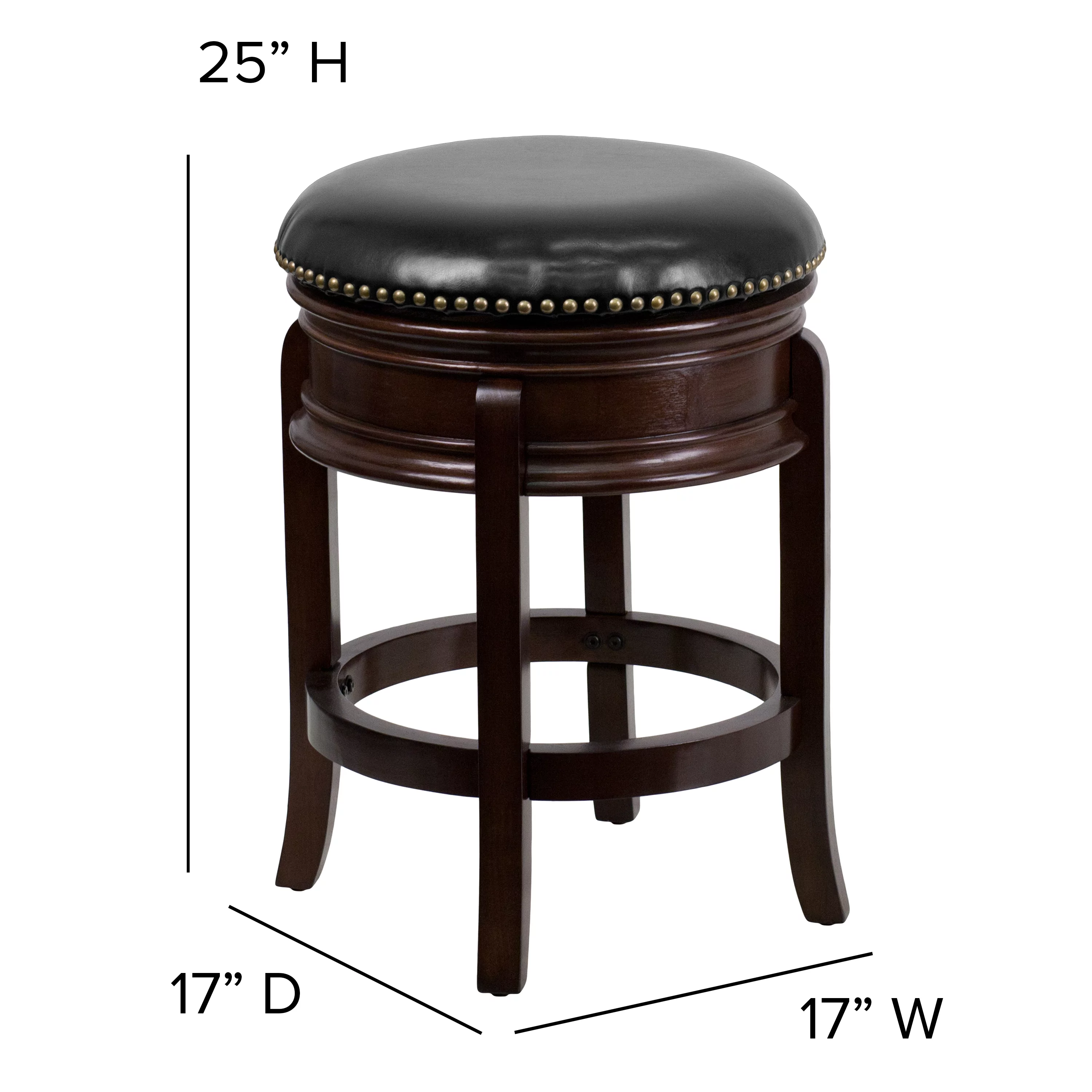 Flash Furniture Carol 24'' High Backless Cappuccino Wood Counter Height Stool with Carved Apron and Black LeatherSoft Swivel Seat