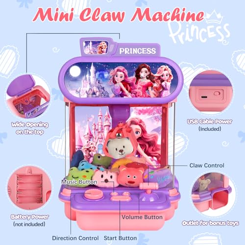 Claw Machine for Kids, Mini Vending Machines with 20 Plush Toys for Girls, Electronic Arcade Game with Candy Grabber Prize Dispenser for Parties & Gifts