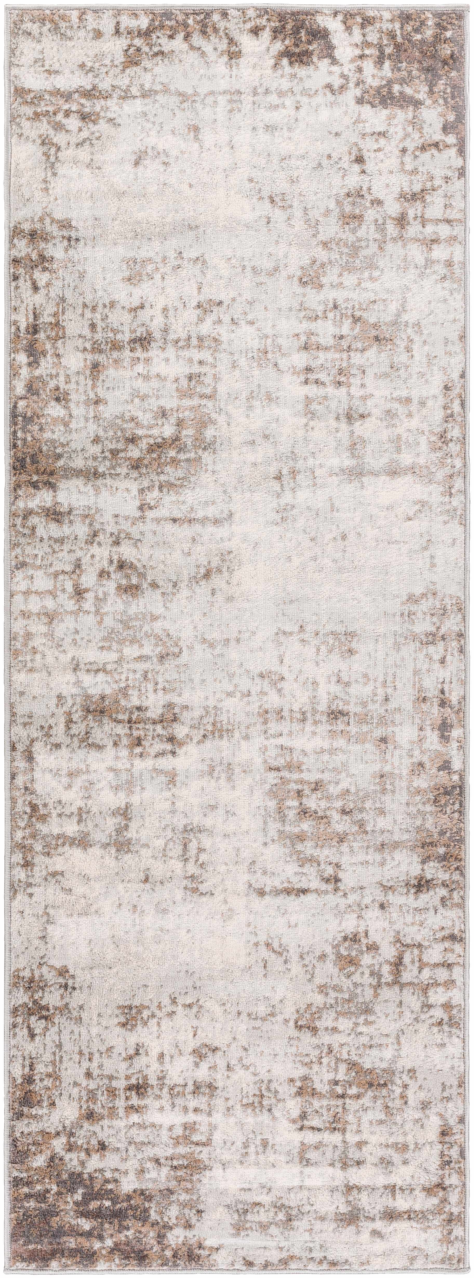 Hauteloom Gerona Neutral Abstract Living Room Bedroom Dining Room Runner Rug - Modern Distressed Bohemian Carpet - Beige, Cream, Brown, Gray - 2'7