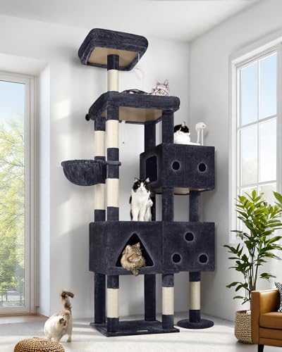 Globlazer Extra Large Cat Tower, 81-inch Tall Cat Tree for Big Cats 20 lbs, XXL Heavy Duty Cat Scratching Tower for Indoor Adult Cats with 3 Cat Condos, 8 Scratching Posts, F81, Dark Grey