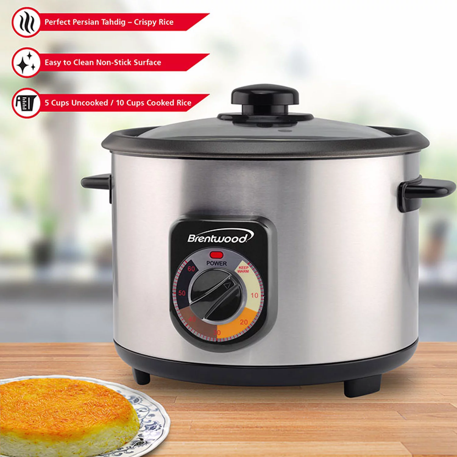 Brentwood TS-1210S Stainless Steel Crunchy Persian Rice Cooker BTWTS1210S