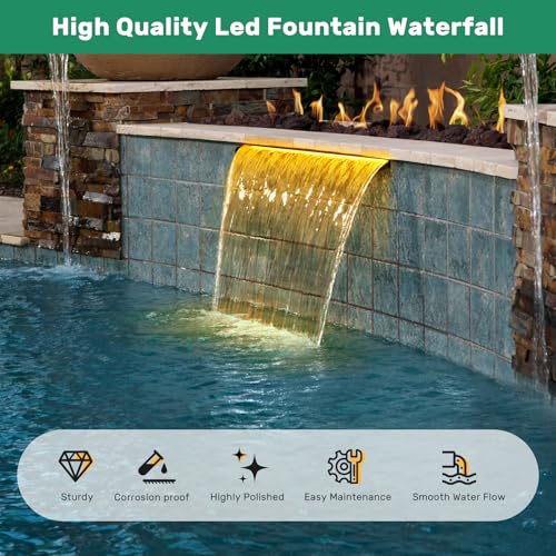 POPOSOAP Pond Waterfall with Pump Kit, 304 Stainless Steel Waterfall Spillway with 40W 660GPH Pump, Pond Spillway with 9.8FT Corrugated Tubing for Garden (12inch)