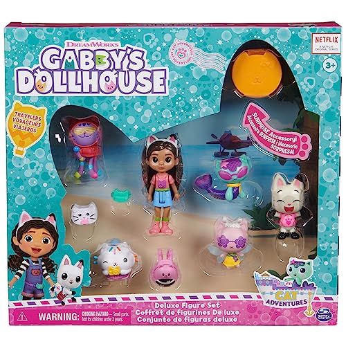 Gabby's Dollhouse, Travel Themed Figure Set with a Gabby Doll, 5 Cat Toy Figures, Surprise Toys & Dollhouse Accessories, Kids Toys for Girls & Boys 3+