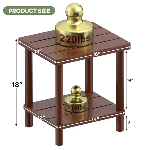 Outdoor Side Table, 2-Tier Small Outdoor Table for Patio, Adirondack Side Tables for Outside or Indoor, Bamboo End Table for Pool, Porch, Weather Resistant Easy Maintenance,Brown