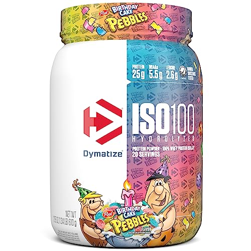 Dymatize x Fruity Pebbles ISO100 Whey Protein Powder Isolate, 25g of Protein, 20 Servings, 5.5g BCAAs, 120 Cal., Gluten Free, 1g Fat, 1g Sugar, 2g Carb