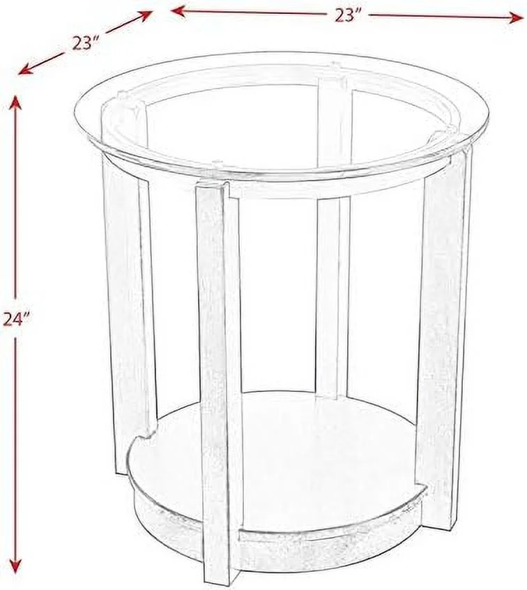 KHBIULIFE Round Traditional Wood End Table with Glass Top in Espresso