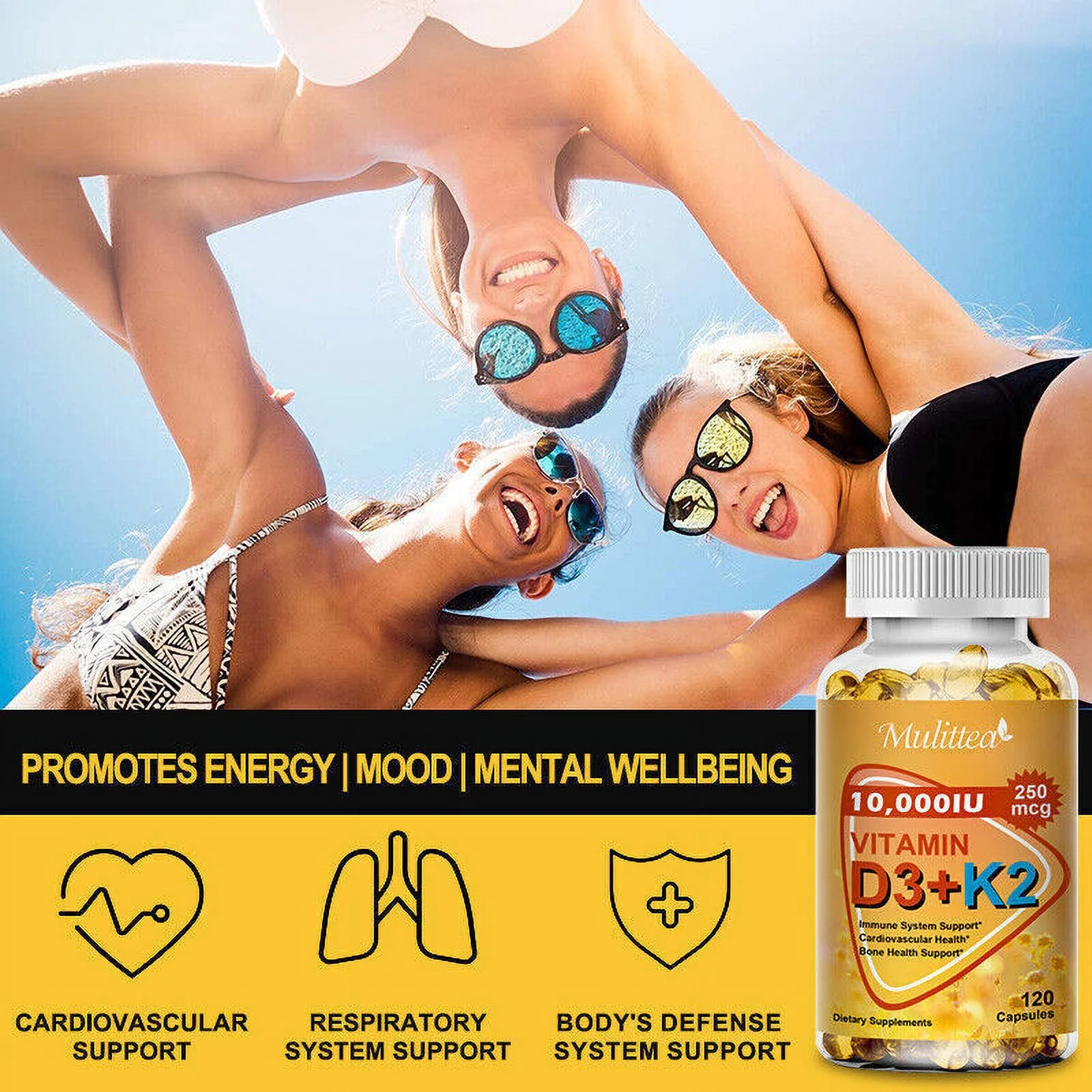 Vitamin K2 (MK7) with D3 10,000 IU Supplement, BioPerine Capsules, Immune Health 120 capsule