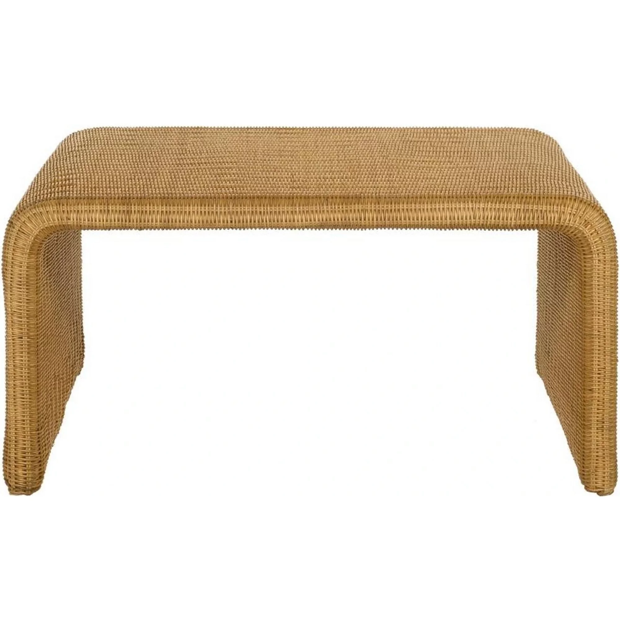 36 Inch Square Rattan Coffee Table, Waterfall Edges, Natural Textured Brown
