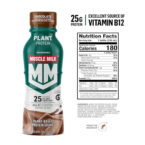 Muscle Milk Plant Based Protein Shake, Vanilla Caramel, 11.16 Fl Oz (Pack of 12)