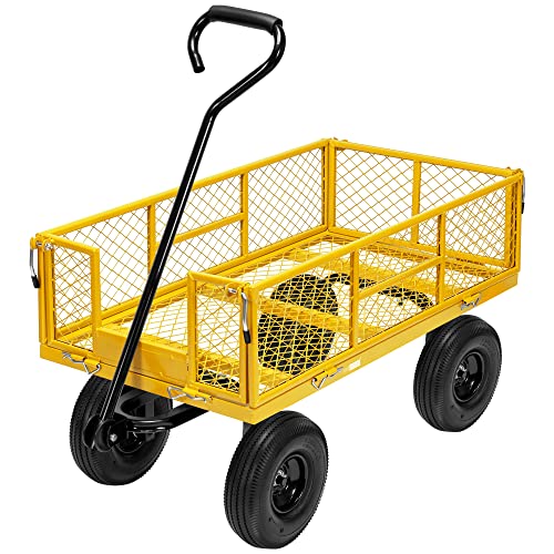 VIVOHOME Heavy Duty 880 Lbs Capacity Mesh Steel Garden Cart Folding Utility Wagon with Removable Sides and 4.10/3.50-4