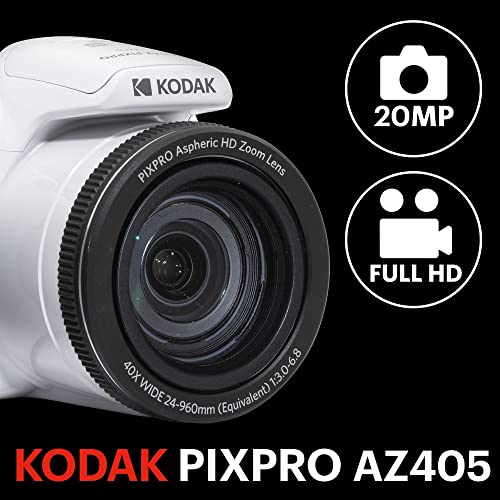 KODAK PIXPRO AZ405-WH 20MP Digital Camera 40X Optical Zoom 24mm Wide Angle Lens Optical Image Stabilization 1080P Full HD Video 3