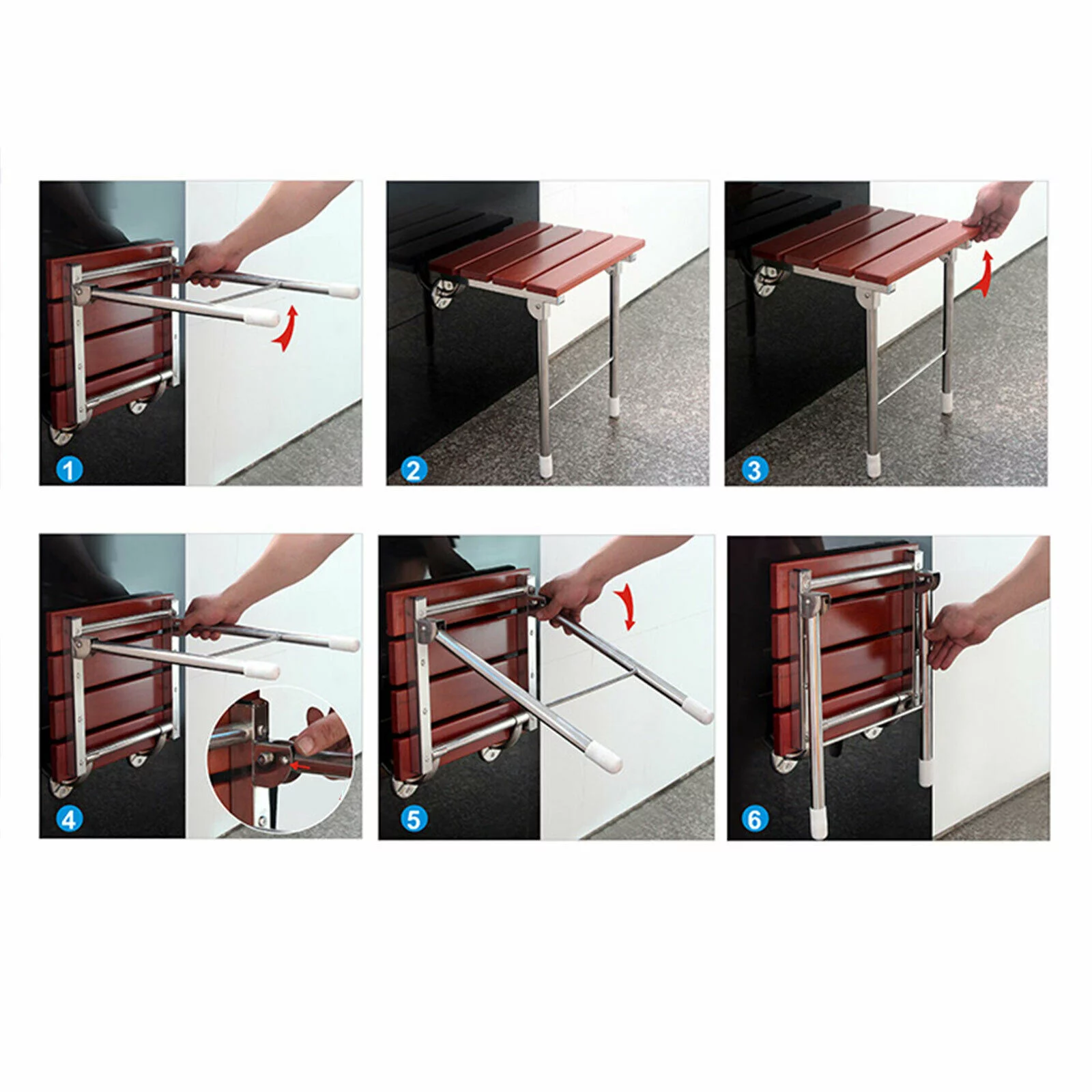 Folding Shower Seat Wall Mounted Wood Bathroom Chair Shower Spa Bench Seat Stool