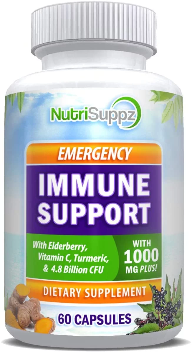 NutriSuppz Immune Support Elderberry Capsules - 1000mg Extract with Vitamin C and Turmeric - Boost Your Immune System and Stay Healthy
