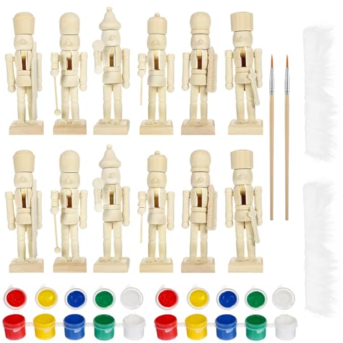 Christmas Wooden Nutcrackers Unpainted Nutcracker 12Pcs Christmas Unfinished Nutcracker Figures DIY Nutcracker Blank Nutcracker