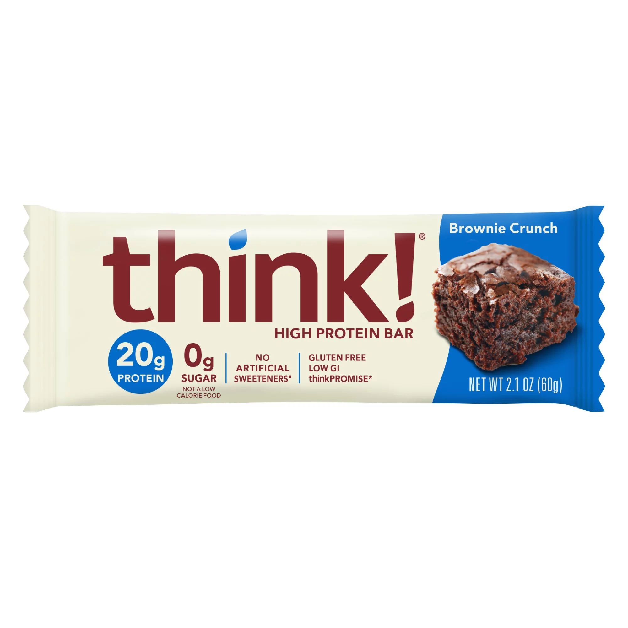 think! High Protein Bar, Brownie Crunch, 20g Protein, Gluten Free, Low GI, 10 Count