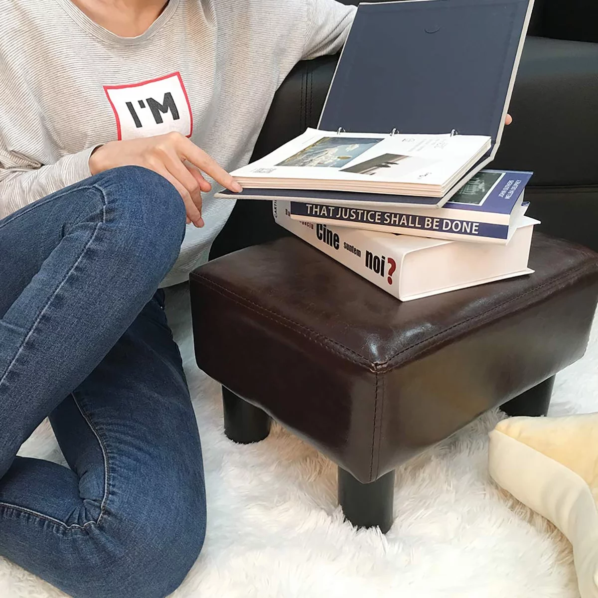 Modern Small Faux PU Leather Footstool Ottoman Footrest Stool Seat Chair Foot Stool,Brown