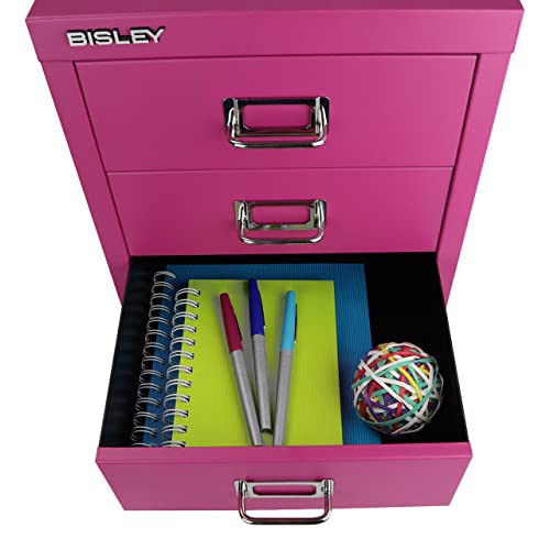 Bisley 10-Drawer Steel MultiDrawer Cabinet - Black, Chrome Pull Handles with Label Holders, Powder-Coated Steel, Removable Drawers, Fits Under Most Desks, Labels Included