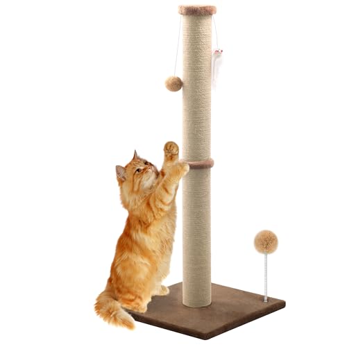 Tall Cat Scratching Post 36 inch Large Cat Scratch Post for Indoor Cats with Durable Natural Sisal Rope Scratcher Post Tree Kitten Interactive Toy-Gray