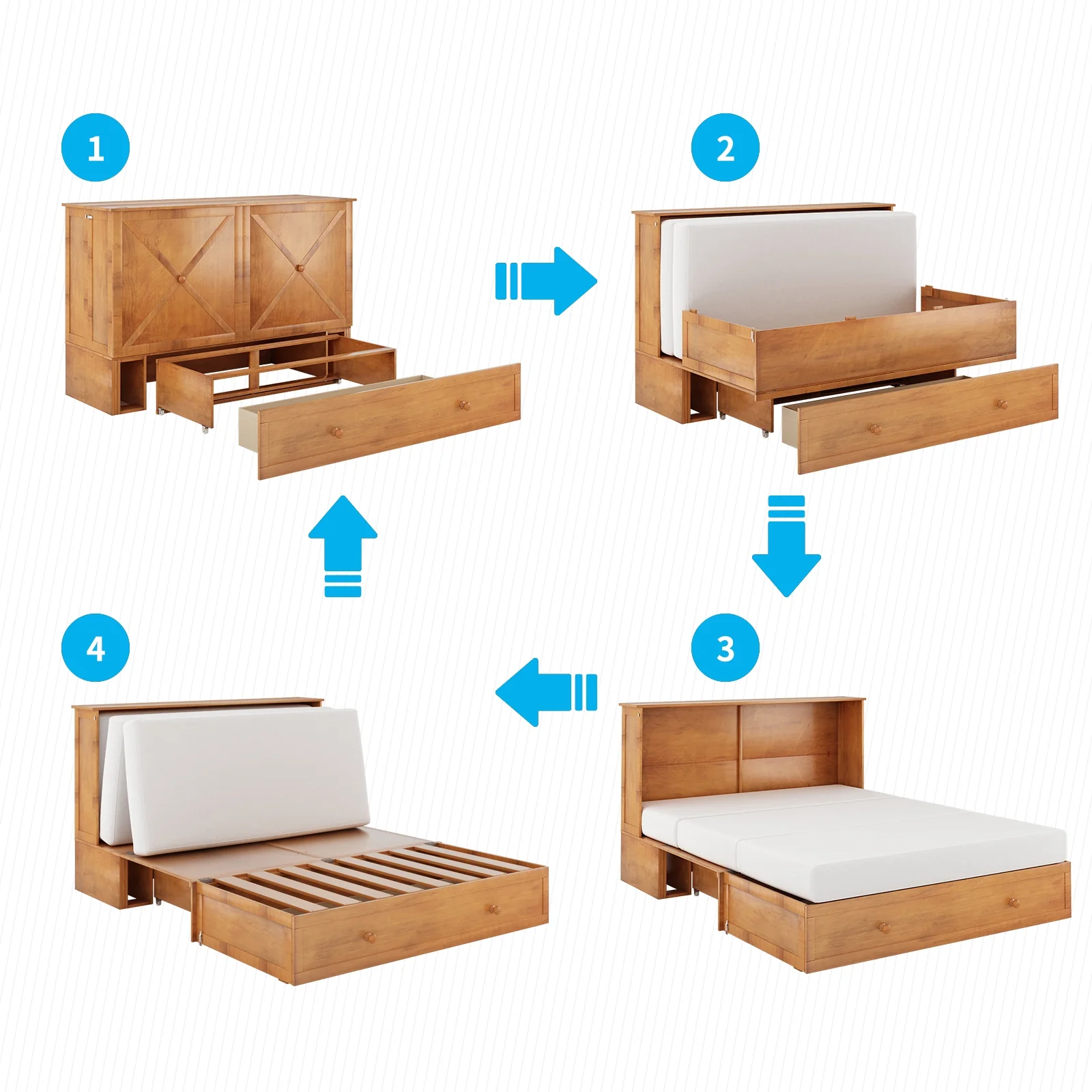 Mjkone Murphy Bed ,Murphy Cabinet Chest Bed, Cube Cabinet Space-Saving Murphy Bed with Charging Station for Multipurpose Guest Room or Home Office, Queen(Cherry)