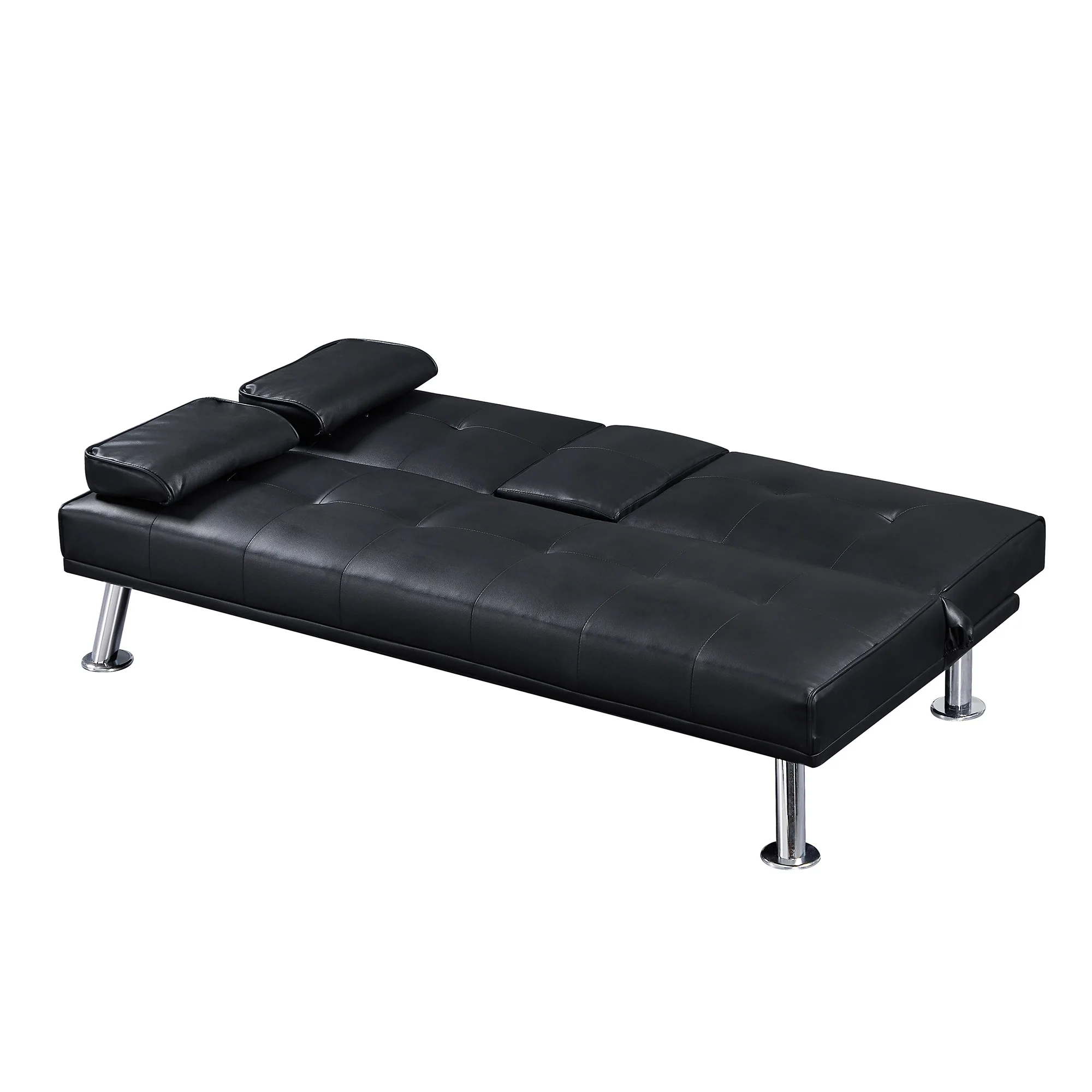 Faux Leather Loveseat Sofa Bed with Cup Holders , Convertible Folding Sleeper Couch Bed