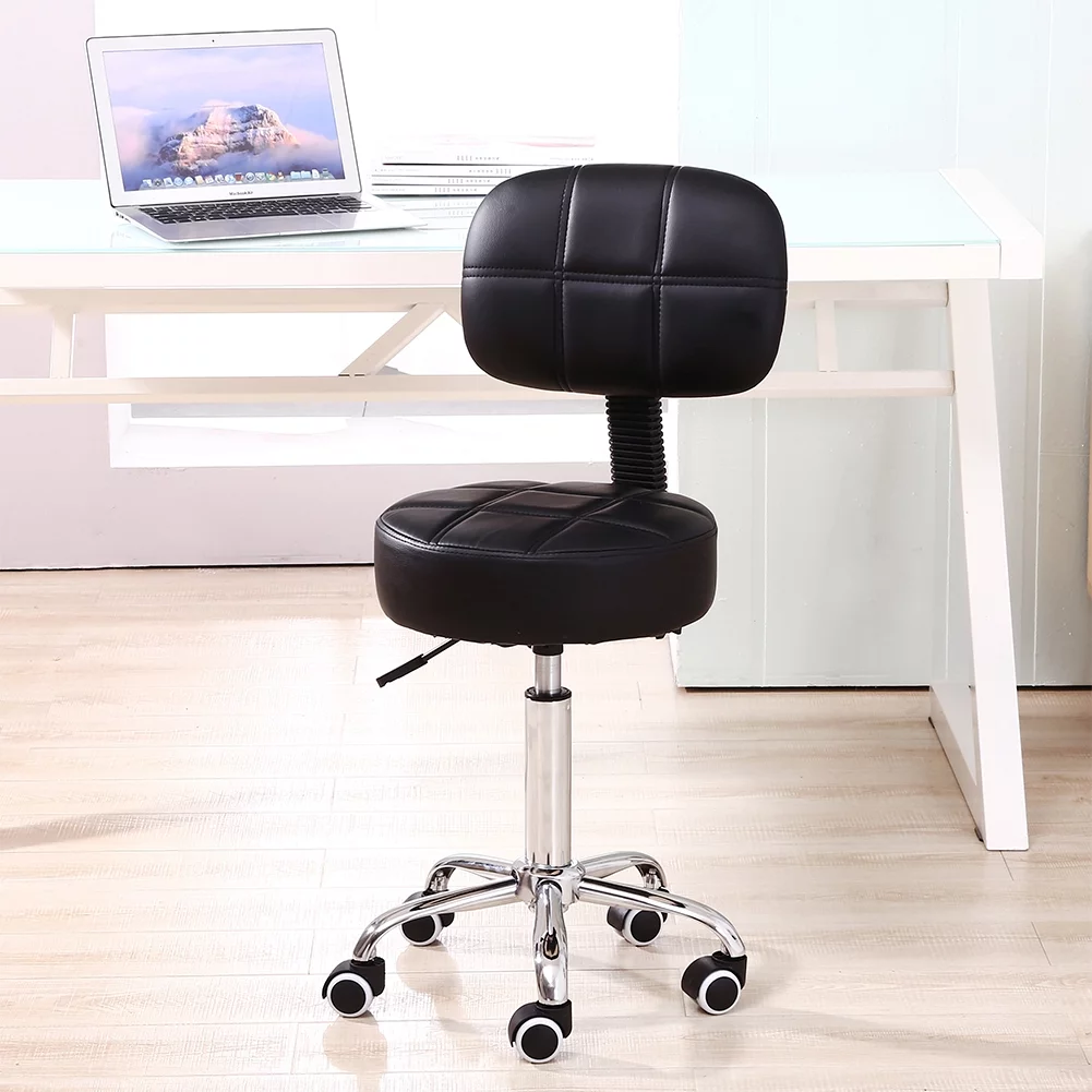 KKTONER Round Rolling Stool with Back PU Leather Height Adjustable Swivel Drafting Work SPA Medical Salon Stools Chair with Wheels (Black)