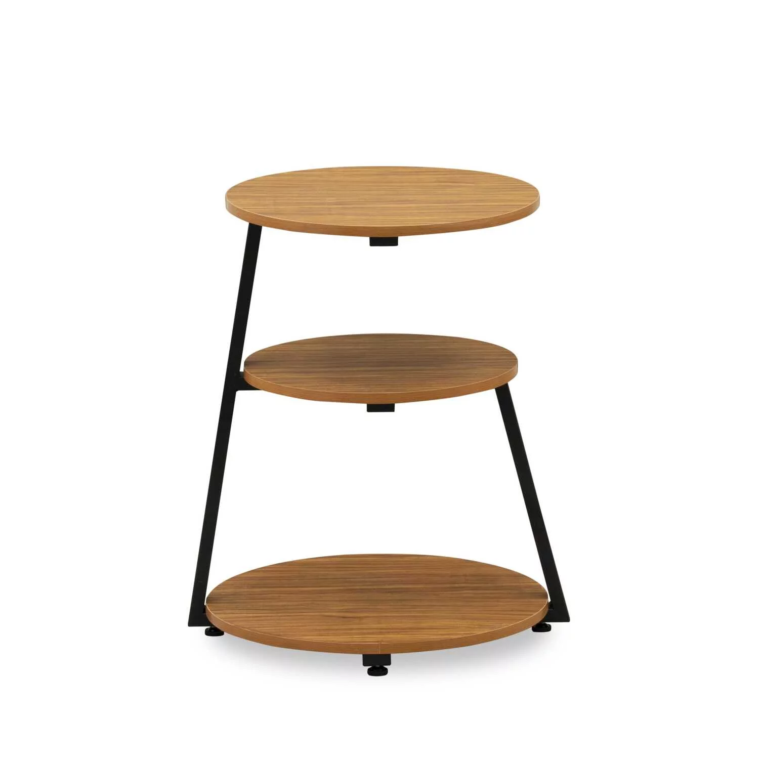East West Furniture Driscoll Round Wooden and Metal End Table in Black/Oak