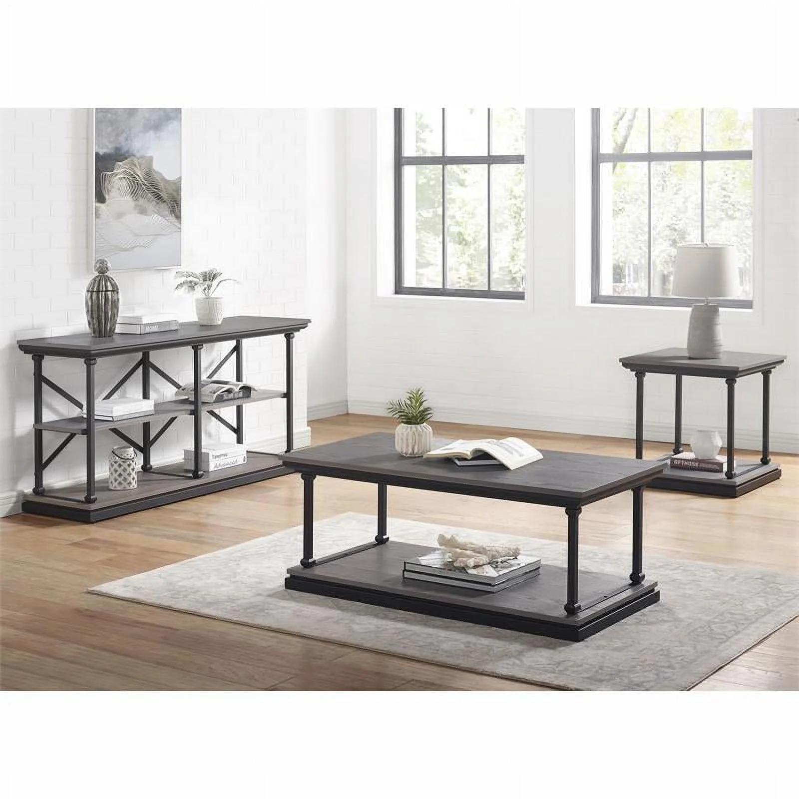 Bowery Hill Wood 1-Shelf Coffee Table in Antique Gray Finish