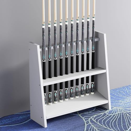 Portable Corner Pool Cue Rack Stand - Holds 10 Billiard Cues, Easy Installation for Game Room, Bar, or Billiard Room - White Pool Stick Holder