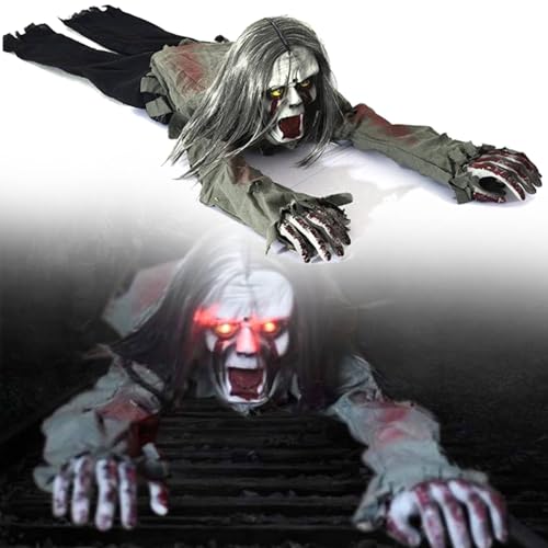 Halloween Decorations Outdoor Light-Up Zombie Groundbreaker with bloodstain and Creepy Sound for Halloween Outside Decor, Lawn, Yard, Patio, Graveyard Decoration, Prop