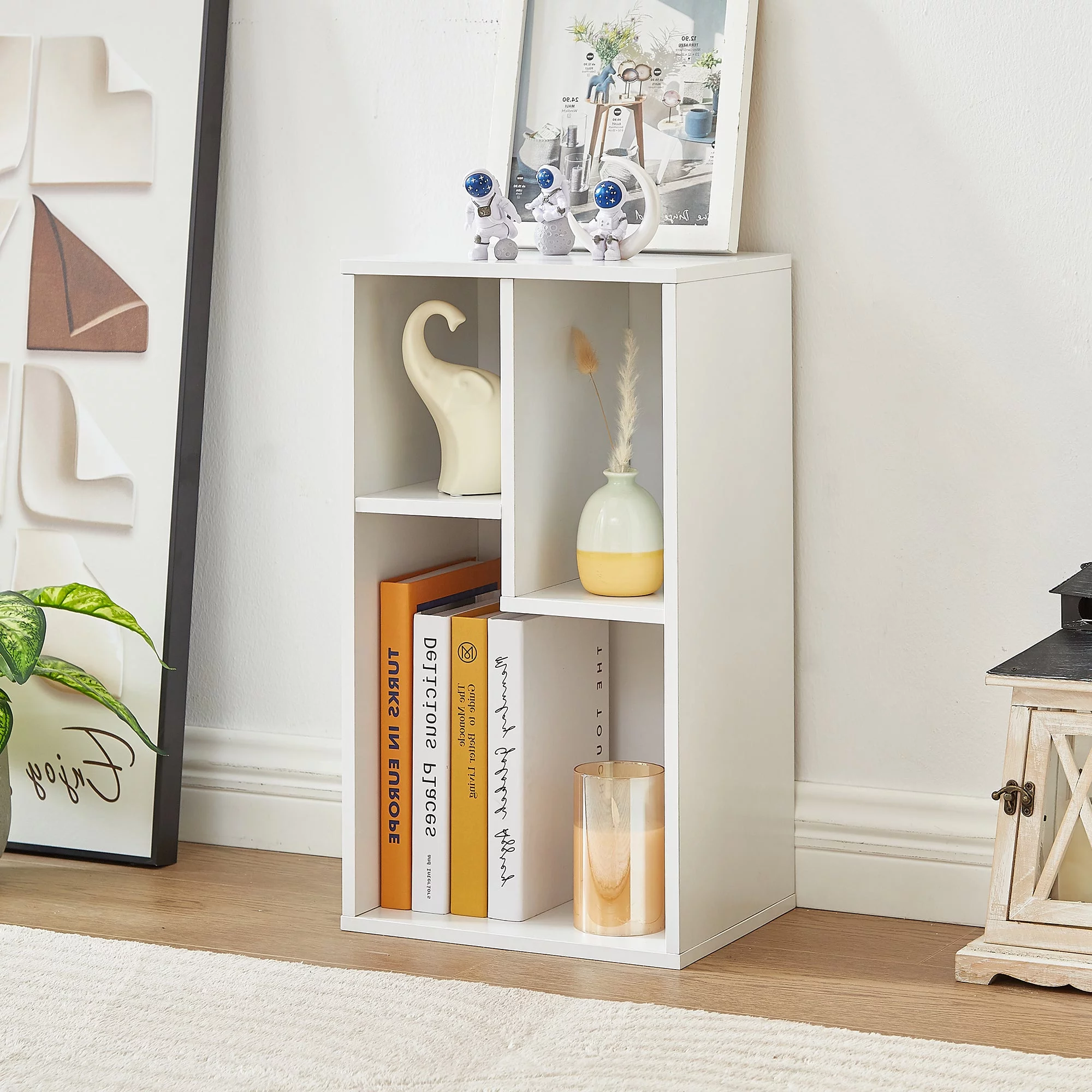 VECELO 3 Cubes Bookcase Set of 2, Modern 2-Tier Storage Organizer Wood Bookshelf for Home Office Study Living Room, White