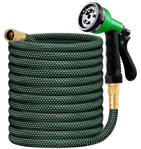 HBlife Garden Hose 50ft, Non Expandable Water Hose with 8 Watering Spray Nozzle, Flexible Lightweight Hose for Yard, Lawn, Car Wash and Outdoor