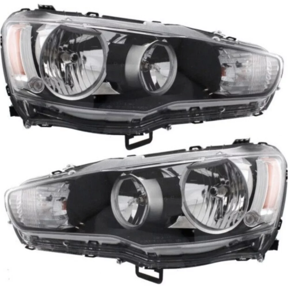 For 2008-2014 Lancer EVO X Headlights Headlamps w/Chrome Bezel Left+Right