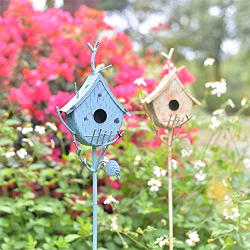 Bird Houses for Outside with Pole, Metal Birdhouse Stake for Outdoors Rustic Bird House On Pole Stand Farmhouse Birdhouse Decor Decorative Garden Yard Art 39