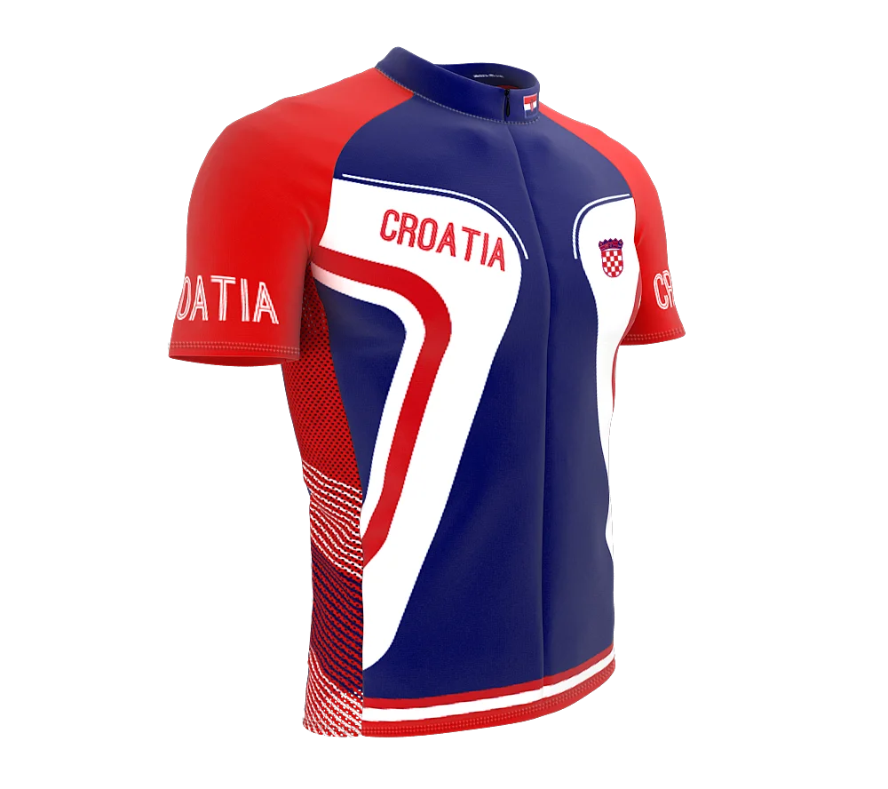 Croatia Full Zipper Bike Short Sleeve Cycling Jersey  for Men - Size XS