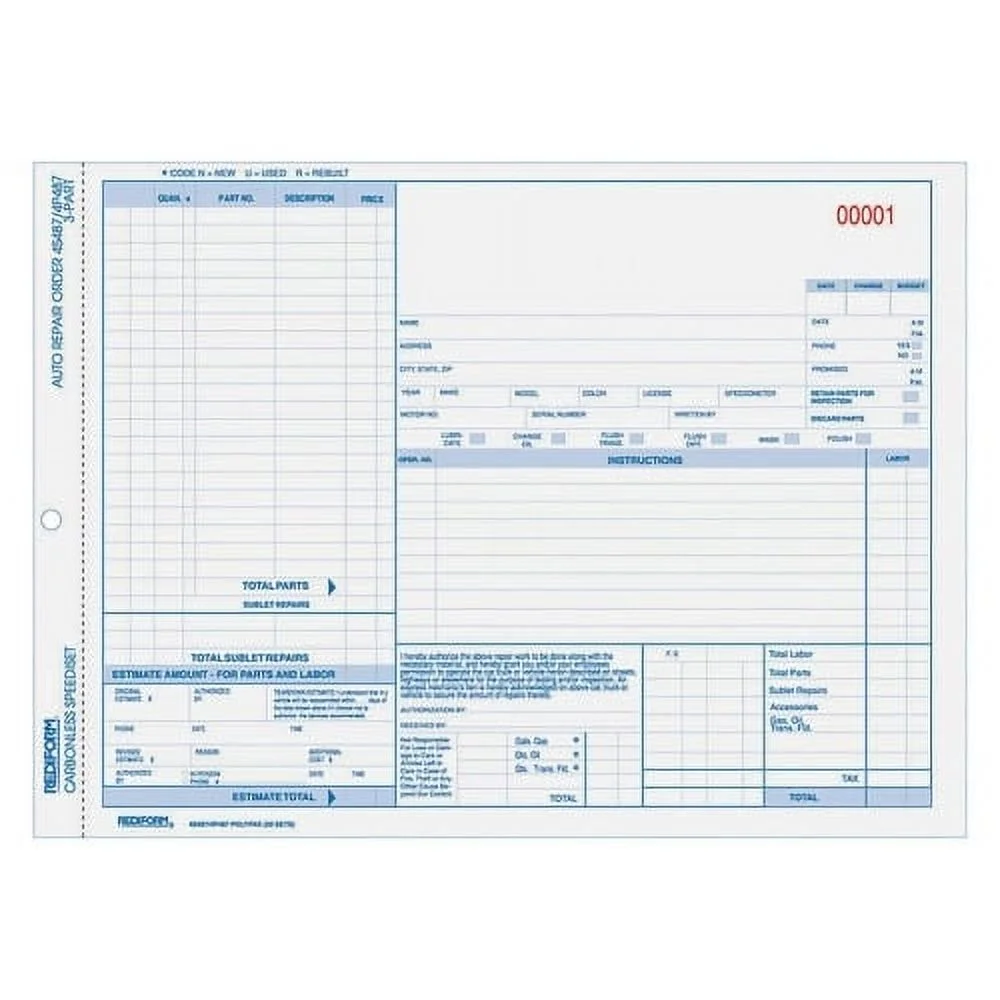 Rediform, RED4P487, 3-Part Auto Repair Order Forms, 50 / Pack