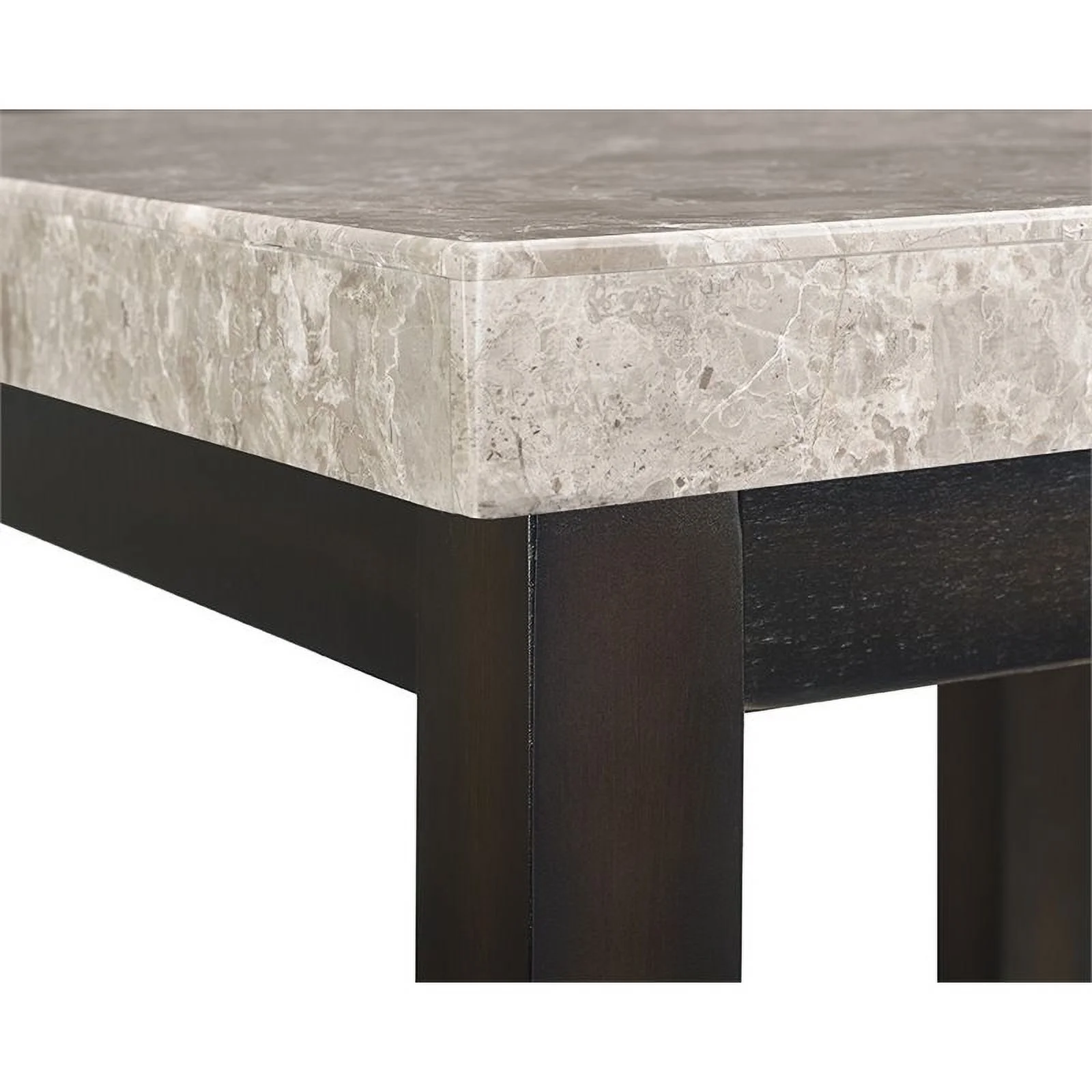 Maklaine Square Wood End Table with Marble Top and Bottom Shelf in Espresso