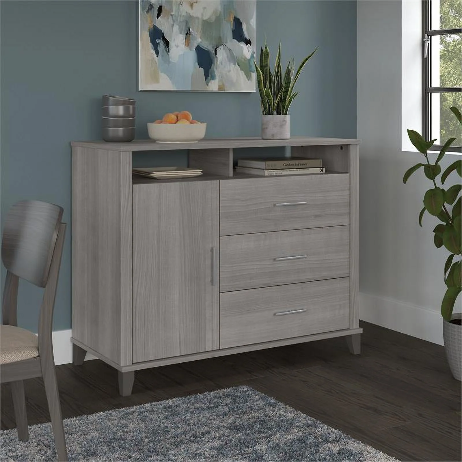 Pemberly Row Tall Sideboard Buffet Cabinet in Platinum Gray - Engineered Wood
