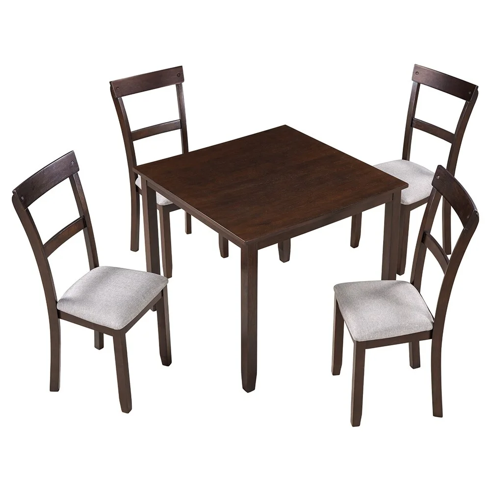 5pcs Industrial Style Wooden Dining Table Set with 4 Chairs Grey