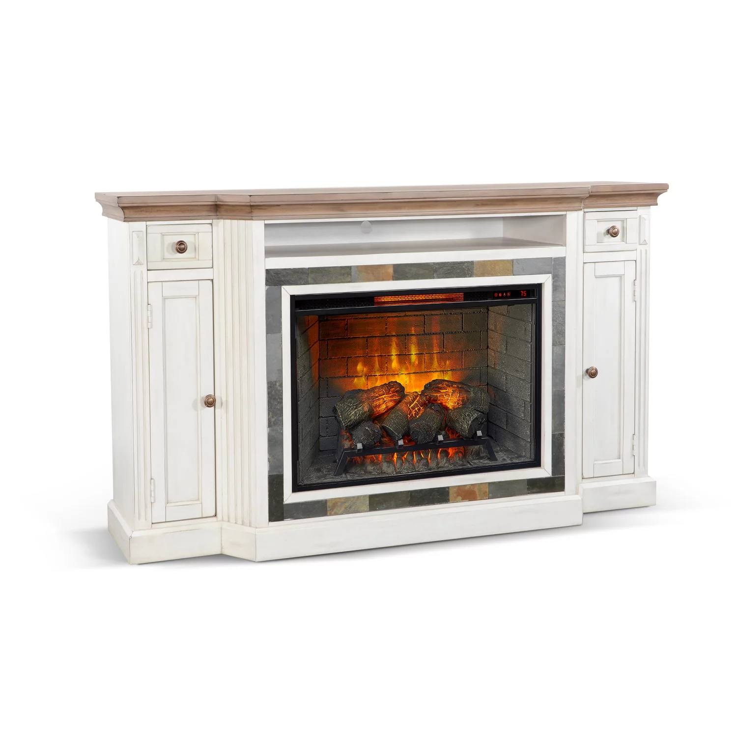 Sunny Designs Pasadena Traditional Mahogany TV Console in Marble White/Buckskin