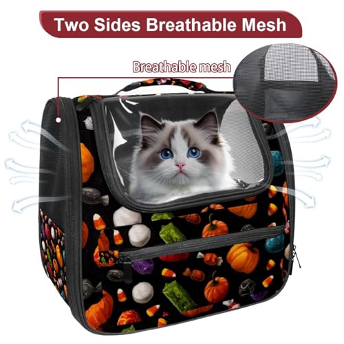 Different Halloween Candies Pet Carrier Backpack, Cats Pet Carrier Dogs Travel Bag with Ventilated Mesh Windows for Small Medium Animals