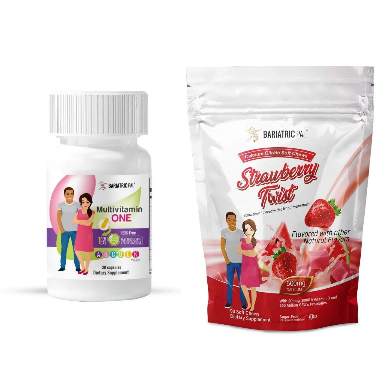 Duodenal Switch Vitamin Pack - Capsules Size: 1-Month Supply, BariatricPal Multivitamin ONE: Capsule - Iron Free, BariatricPal Calcium Citrate Soft Chews: Strawberry Twist