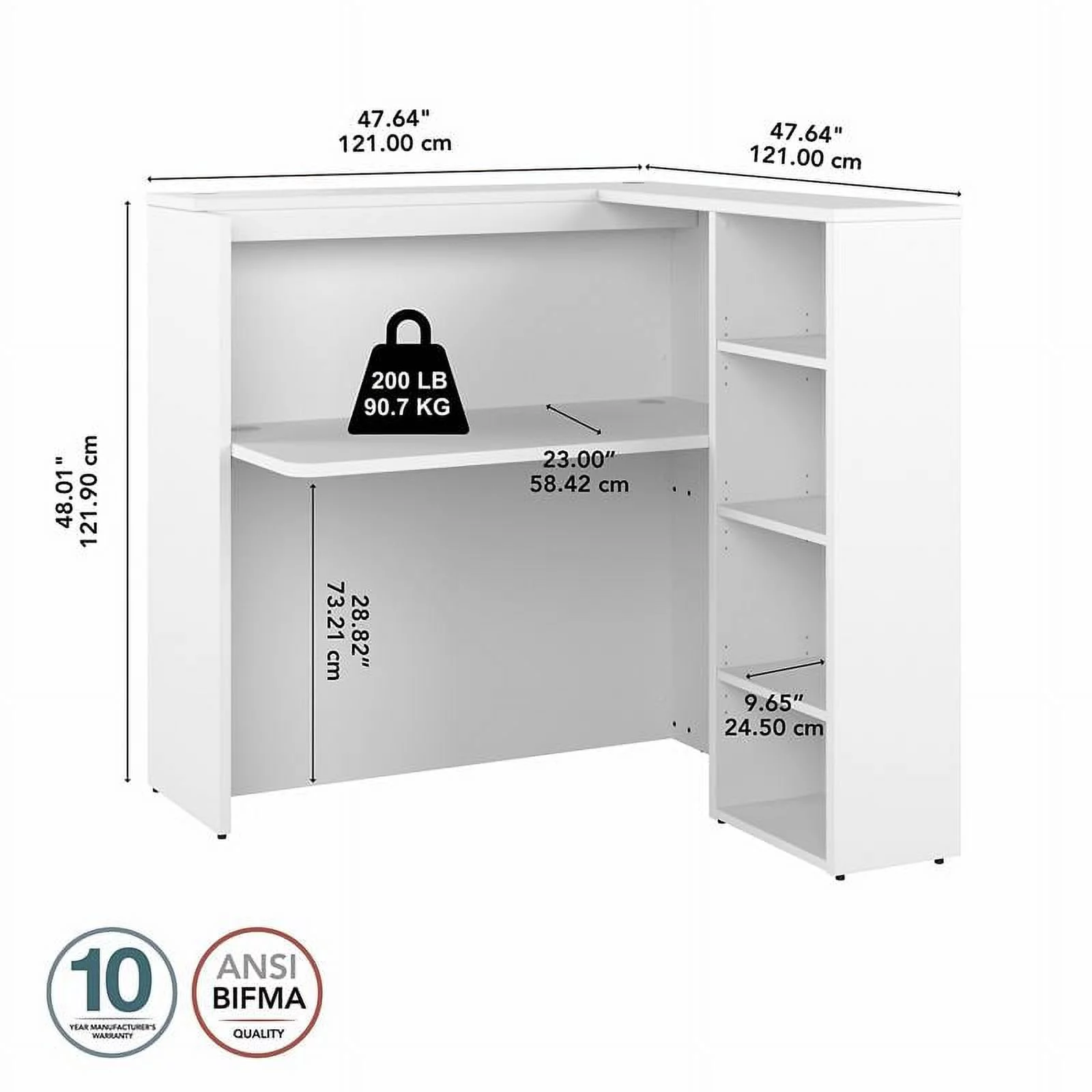 Studio C 48W Reception Desk with Shelves in White - Engineered Wood