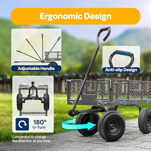 VIVOHOME Heavy Duty 880 Lbs Capacity Mesh Steel Garden Cart Folding Utility Wagon with Removable Sides and 4.10/3.50-4