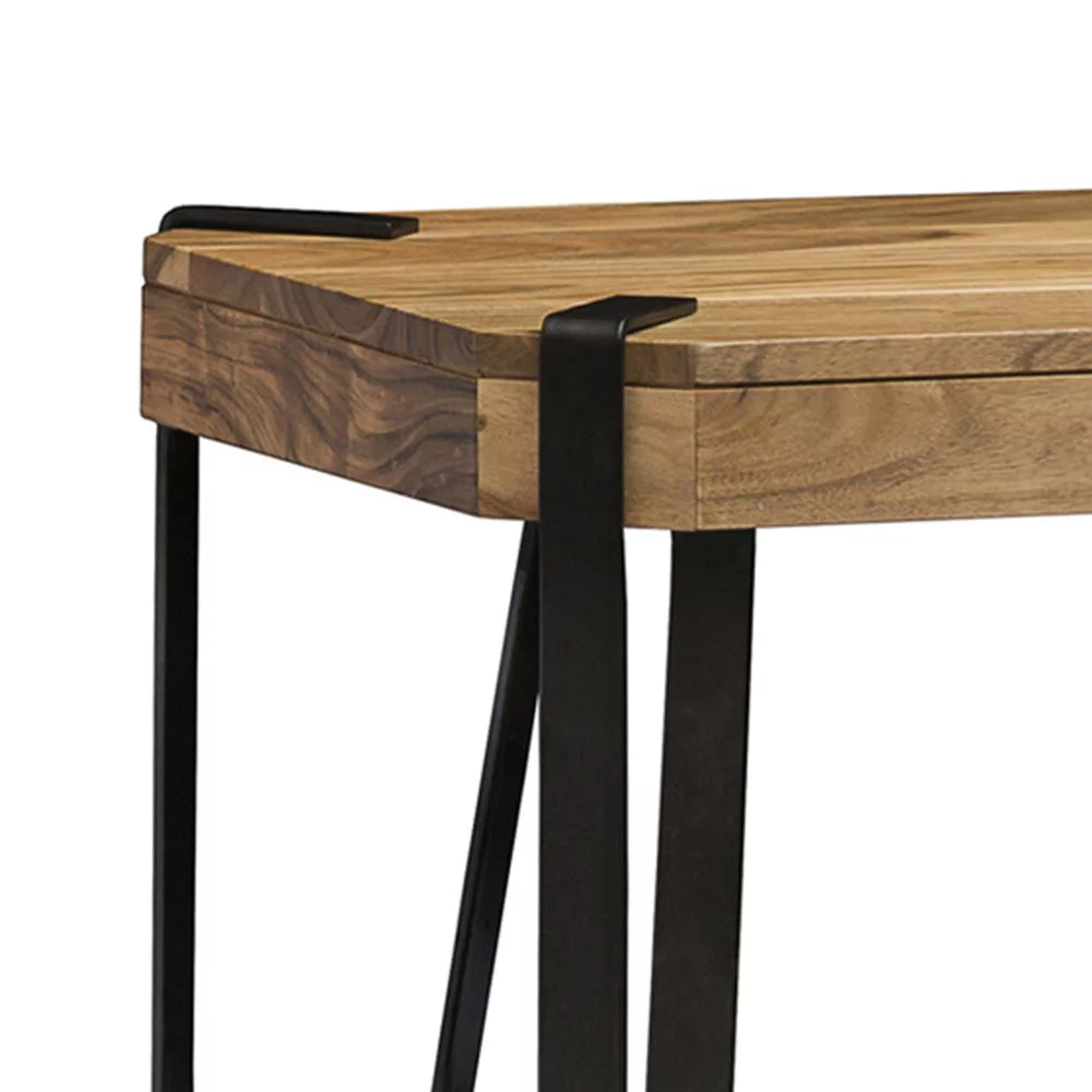 Ryegate Natural Solid Wood with Metal Media Console Table, Natural