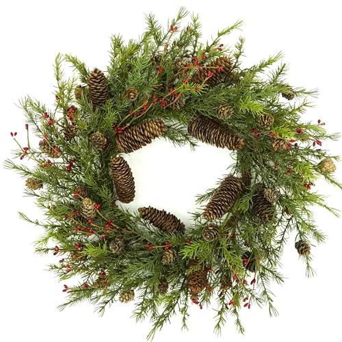22 inch Artificial Christmas Wreath for Front Door Winter Cedar Wreath with Pine Cones,Pine Needles for Front Door Farmhouse Indoor Outdoor Holiday Home Decor